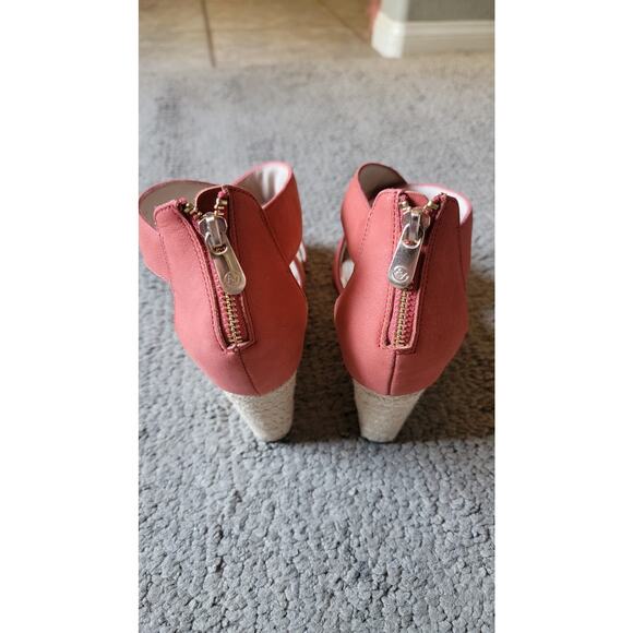 Adrienne Vittadini Platform Wedges Size 9.5 M Strappy Open Toe Burnt Orange - Picture 3 of 5